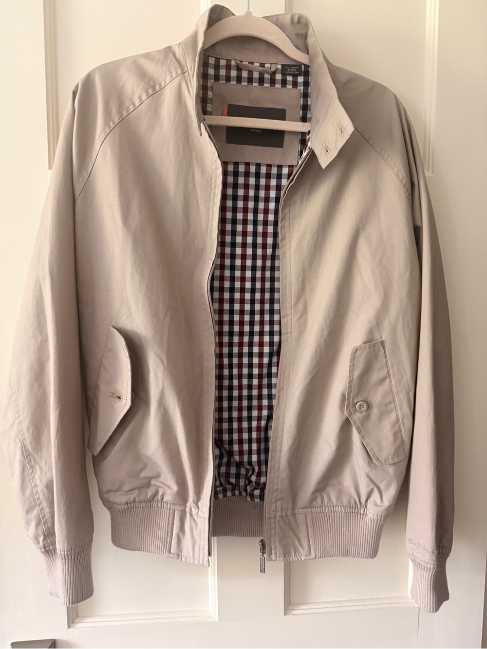 Ben Sherman Light Beige Bomber Jacket with Checked Lining